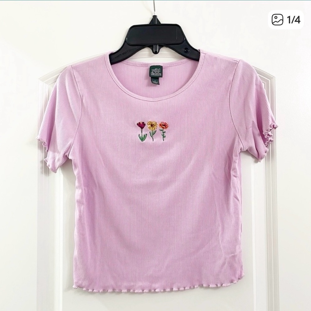 Wild Fable lavender floral embroidered ribbed crop top